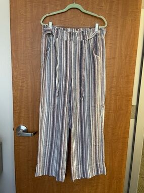Knox Rose Navy, White & Pink Striped Wide-Leg Pants